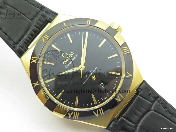 0318 HighQuality Constellation 131.33.41.21.03.001 YG TW Best Edition Black Dial On Gummy Strap A 7871